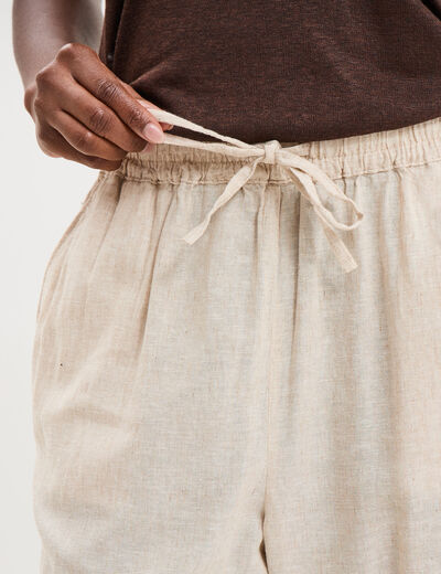 Pantalon droit 7/8&egrave;me lin m&eacute;lang&eacute; beige femme