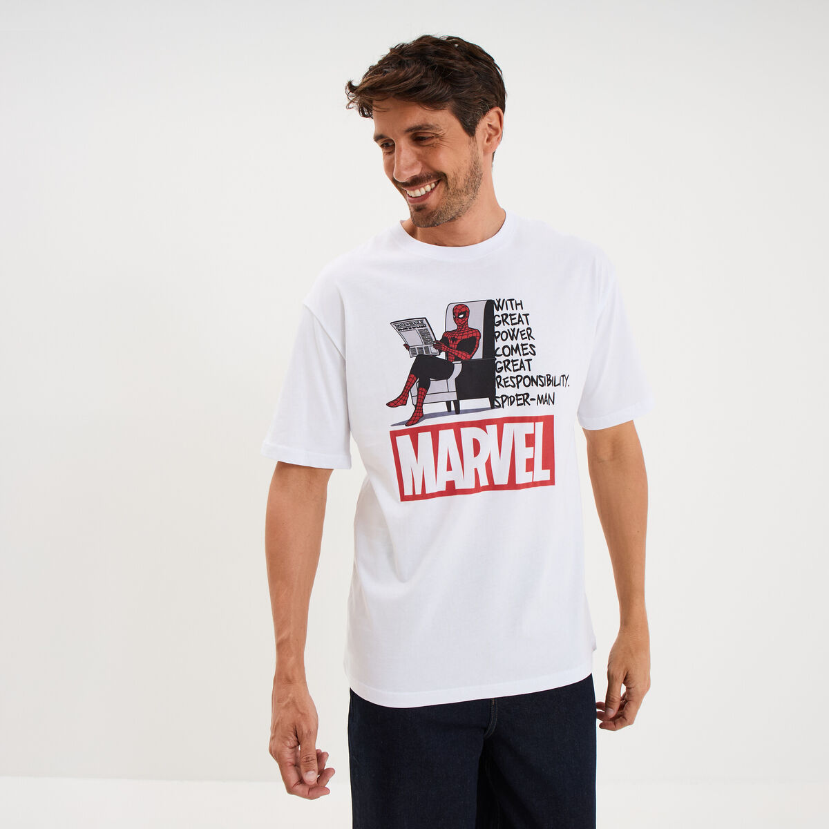 T-shirt manches courtes coton Spider-Man blanc homme