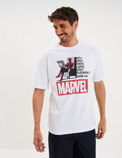 T-shirt manches courtes coton Spider-Man blanc homme