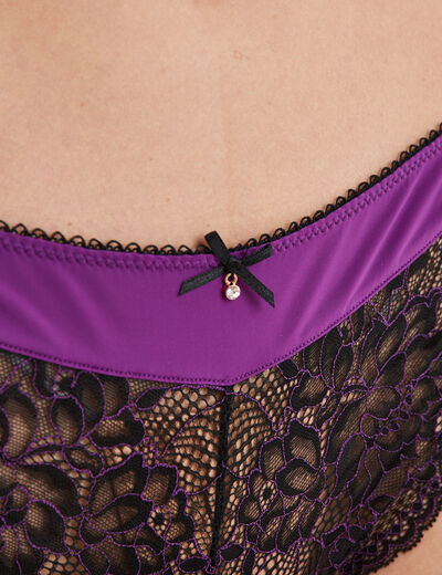 Shorty en micro dentelle violet femme