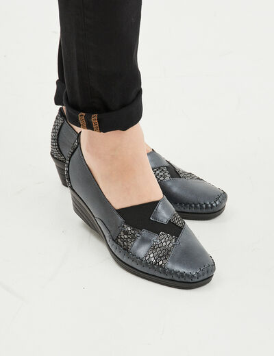 Mocassins compensés gris foncé femme