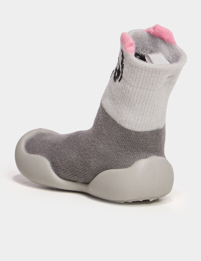 Chaussons chaussettes gris bébé fille