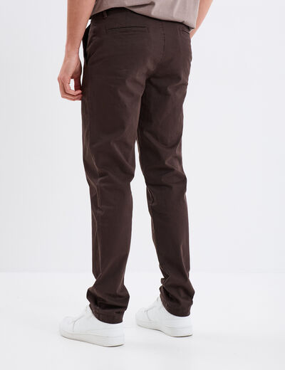 Pantalon chino droit stretch retroussé marron foncé homme