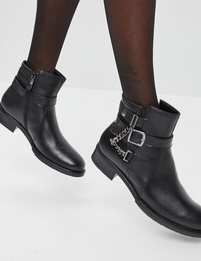 Bottines avec boucles en cuir noir femme