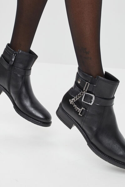 Bottines avec boucles en cuir noir femme