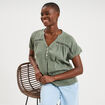 Blouse Col tunisien gaze de coton vert kaki femme