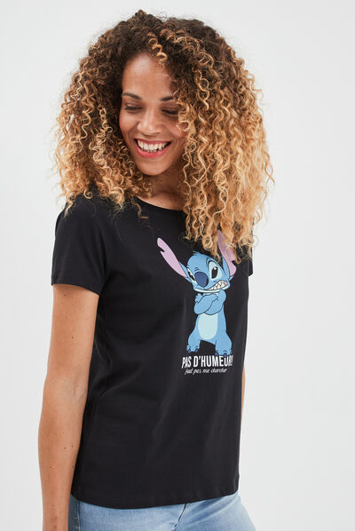 T-shirt ajusté coton Lilo et Stitch noir femme