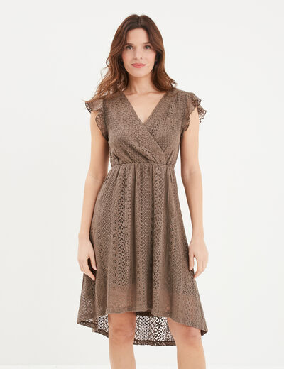 Robe dentelle midi évasée Liberto marron foncé femme