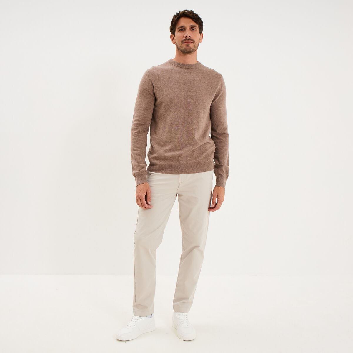 Pull col rond manches longues gris homme