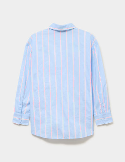 Chemise droite manches longues coton bleu ciel fille