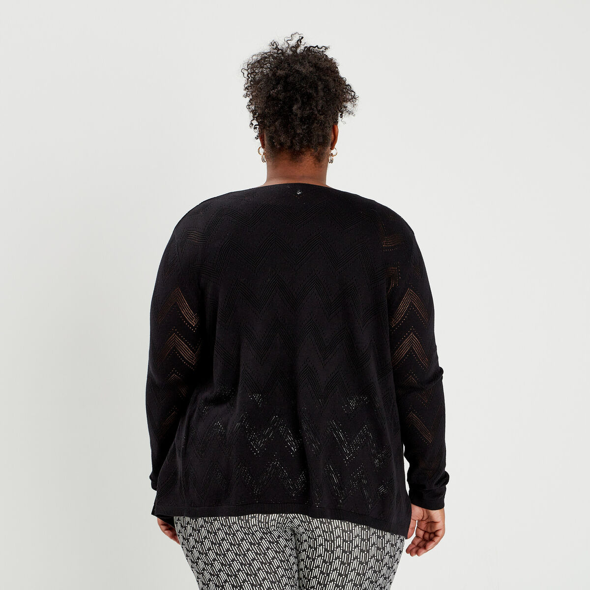 Gilet manches longues col cascade noir femme grande taille