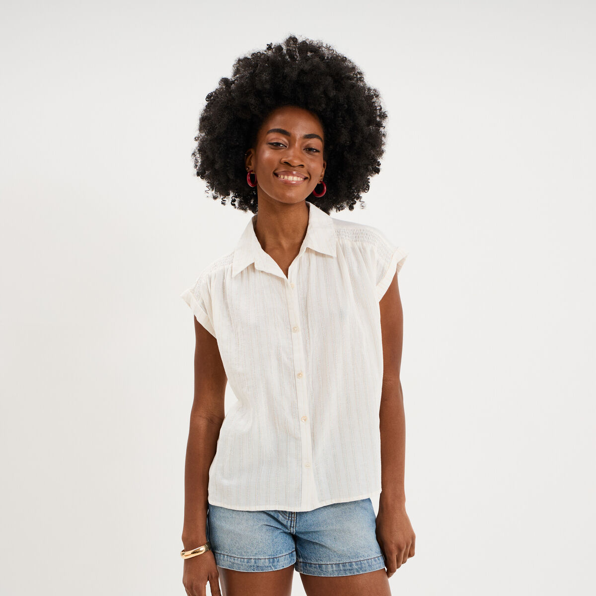 Blouse manches courtes blanc femme