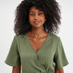 Robe courte col cache-coeur vert kaki femme
