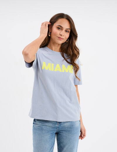 T-shirt droit manches courtes coton bleu clair femme