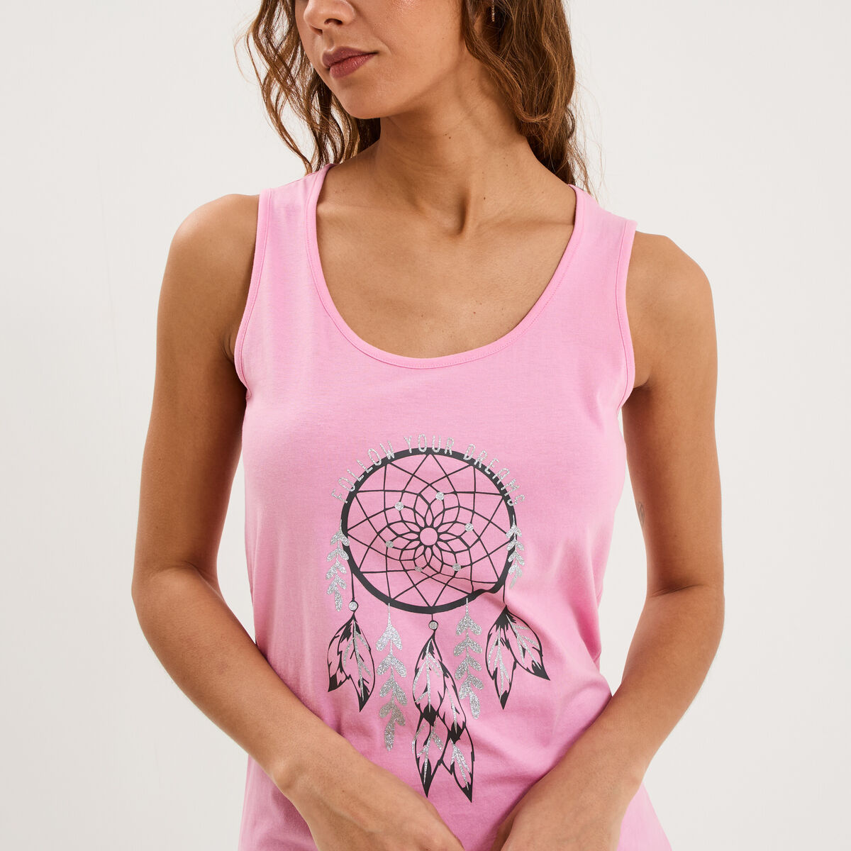 Chemise de nuit sans manches coton rose femme