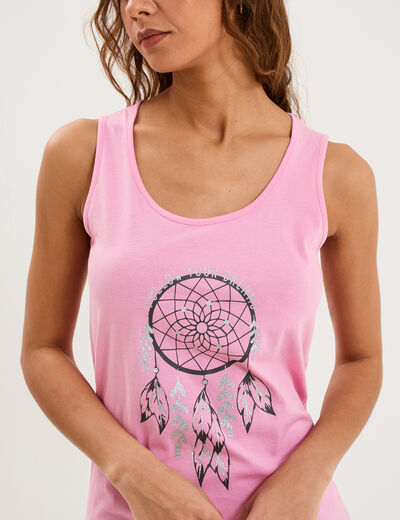 Chemise de nuit sans manches coton rose femme
