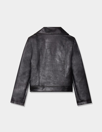 Veste courte biker simili cuir noir fille