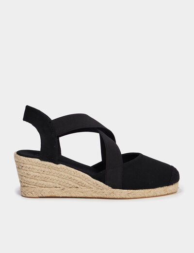 Sandales espadrilles compens&eacute;es en corde noir femme