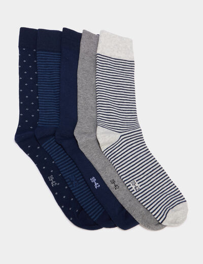 Lot 5 paires chaussettes m&eacute;lange coton bleu marine homme