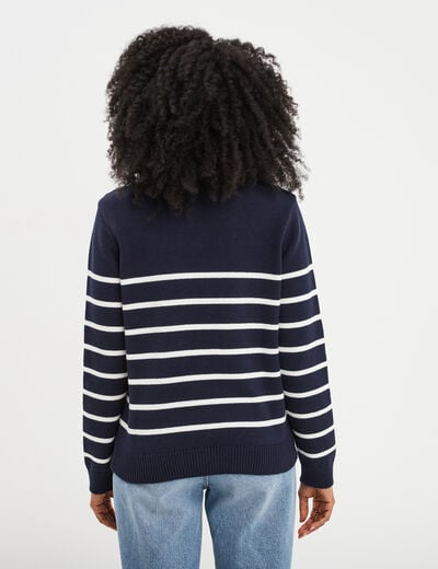 Pull col rond boutons épaule Creeks bleu marine femme