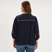 Blouse brod&eacute;e manches bouffantes 3/4 bleu fonc&eacute; femme grande taille