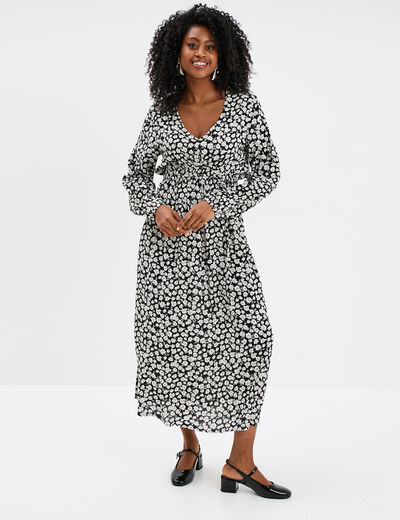 Robe longue empire fluide col en V noir femme