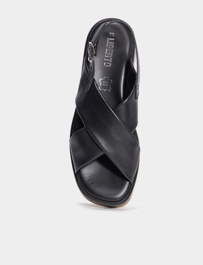 Sandales plateformes &agrave; brides crois&eacute;es noir femme