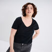 T-shirt col en V manches courtes coton noir femme grande taille