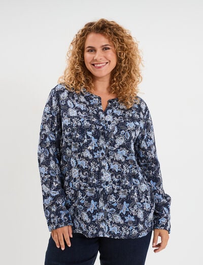Chemise col mao Modavista bleu marine femme grande taille