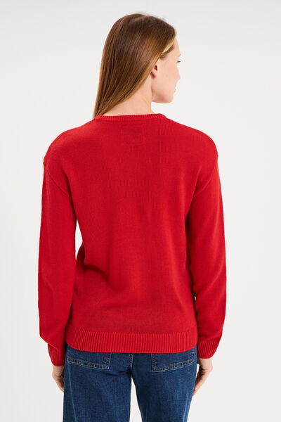 Pull de No&euml;l &agrave; sequins manches longues rouge femme