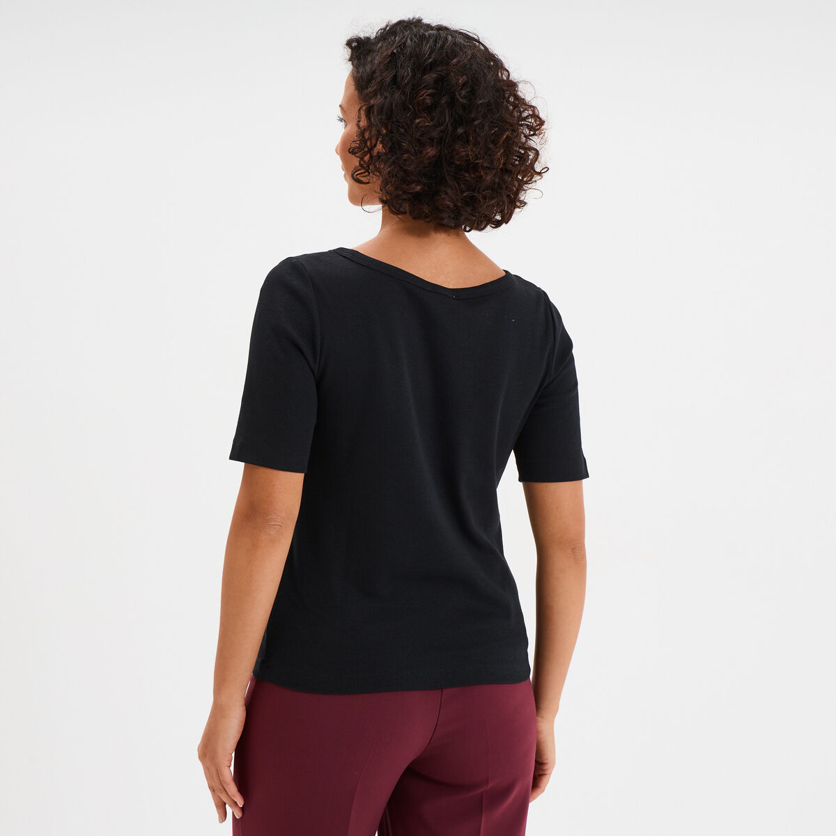 T-shirt col rond manches courtes coton noir femme