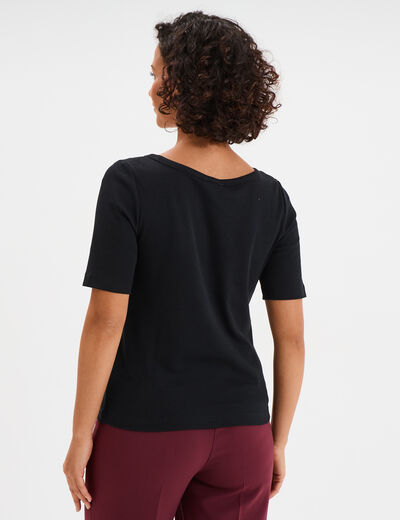 T-shirt col rond manches courtes coton noir femme