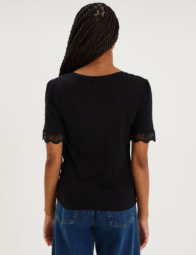 T-shirt c&ocirc;tel&eacute; avec dentelle et boutons noir femme
