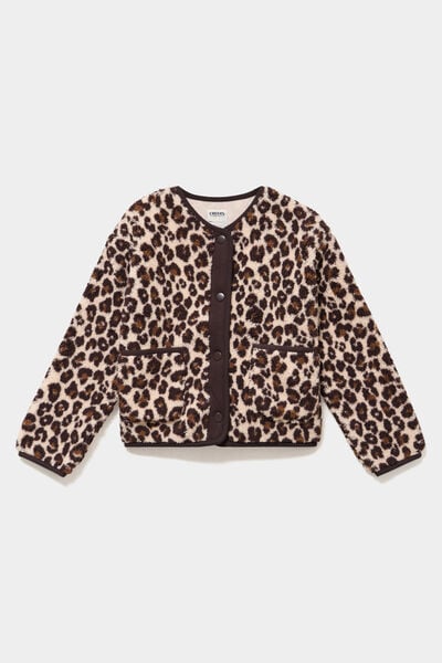 Veste sherpa boutonn&eacute;e col rond beige fille