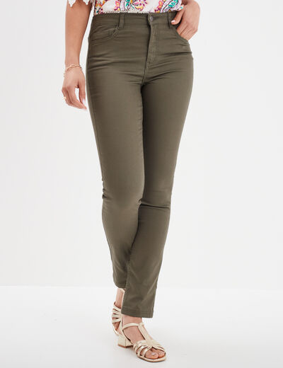 Pantalon slim en coton elasthanne vert kaki femme