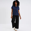 Polo ajusté manches courtes coton bleu marine femme