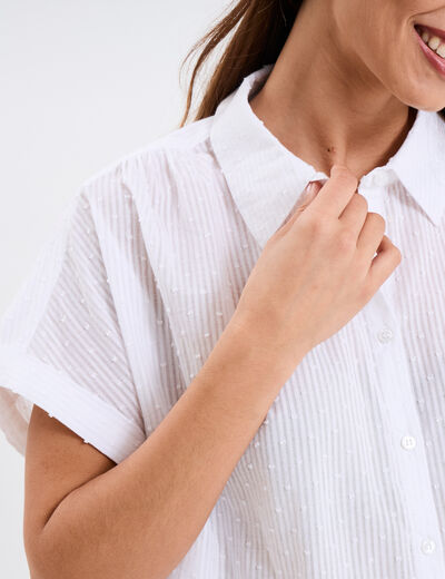 Chemise plumetis manches courtes coton blanc femme