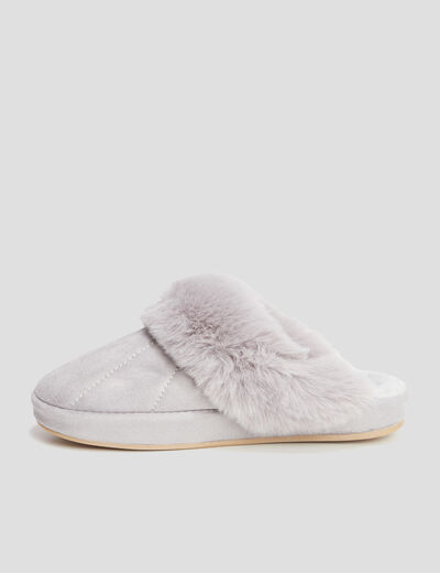 Chaussons mules col en fausse fourrure mauve femme