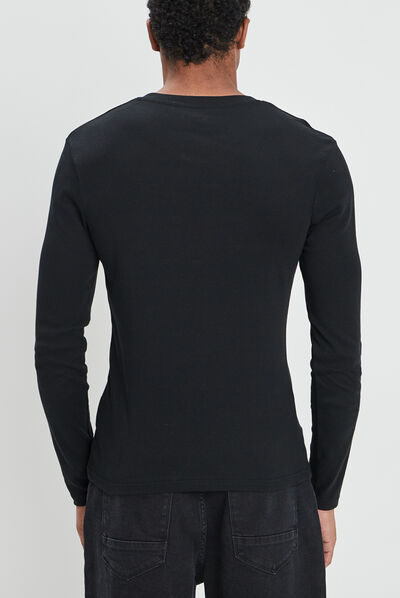 T-shirt manches longues col V noir homme