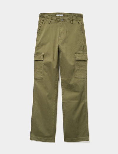 Pantalon cargo droit vert kaki femme