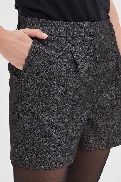 Short fils métallisés droit taille haute gris argent femme