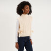 Pull poncho col roul&eacute; sans manches sable femme