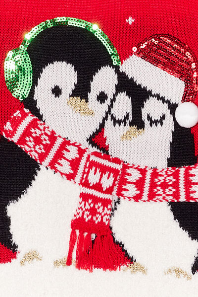 Pull de Noël à sequins manches longues rouge fille