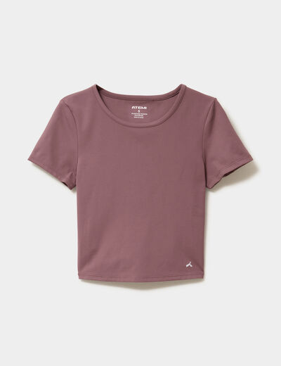 T-shirt de sport court ajust&eacute; mauve femme