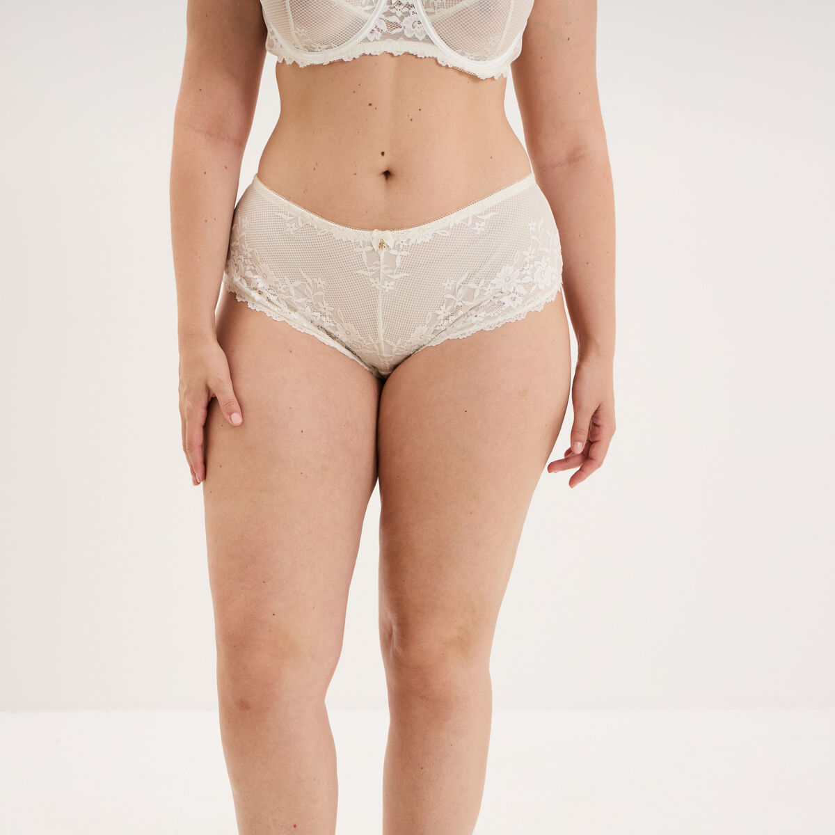 Shorty en dentelle blanc femme grande taille