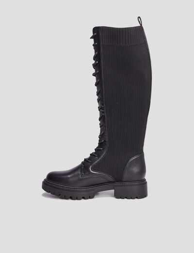 Bottes à lacets façon chaussette noir femme