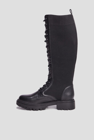 Bottes à lacets façon chaussette noir femme