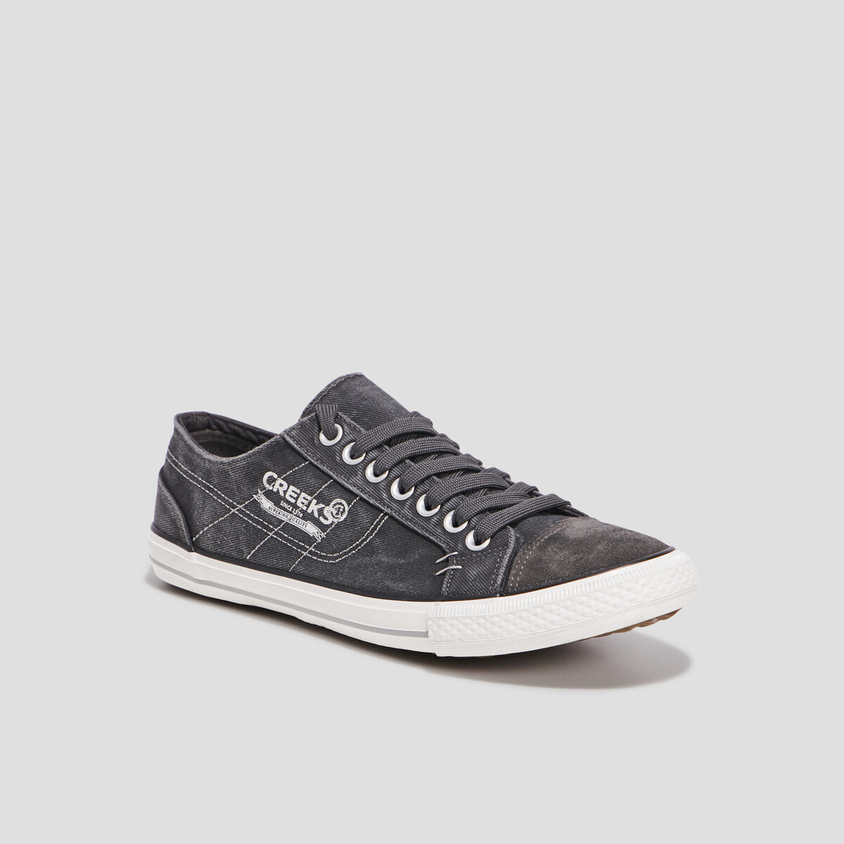 Tennis basses en toile &agrave; lacets gris homme