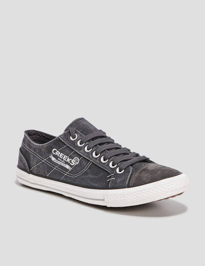 Tennis basses en toile &agrave; lacets gris homme