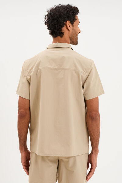 Chemise d&eacute;perlante droite stretch beige homme